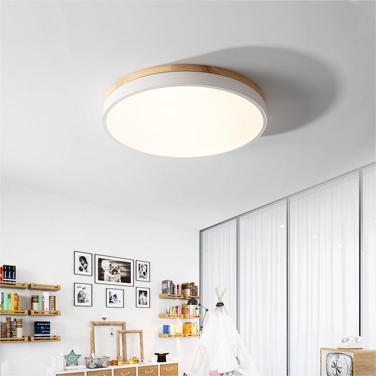 Round LED Ceiling Light with Wood Finish | Modern Bedroom Living Room Lamp