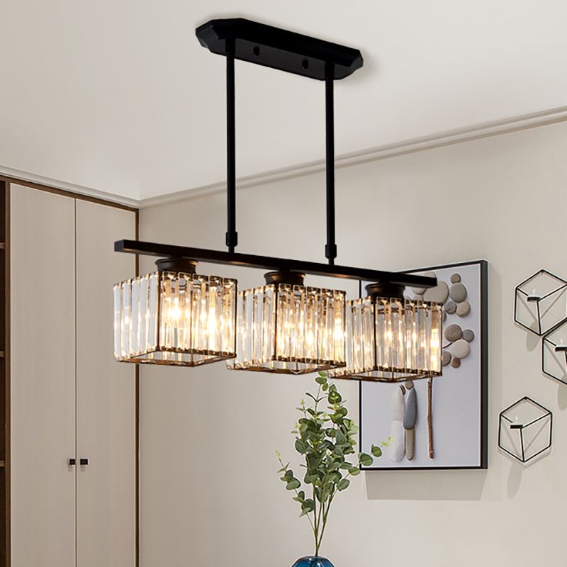 Modern Rectangular Glass Chandelier | LED Dining Room Kitchen Ceiling Light