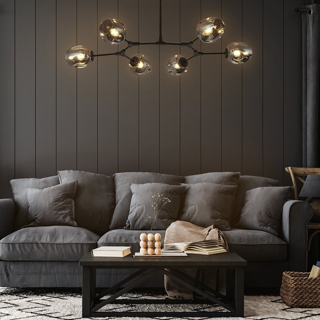 Modern 6 Arm LED Ceiling Light | Adjustable Glass Chandelier for Living Room