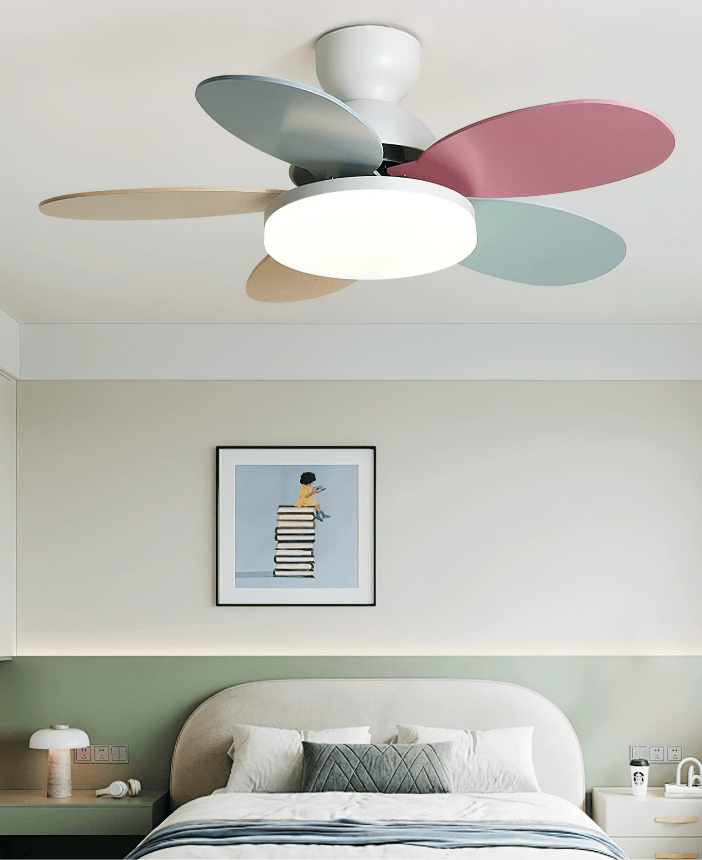 Modern Ceiling Fan Lamp with LED Light | Quiet Bedroom Ceiling Fan with Remote