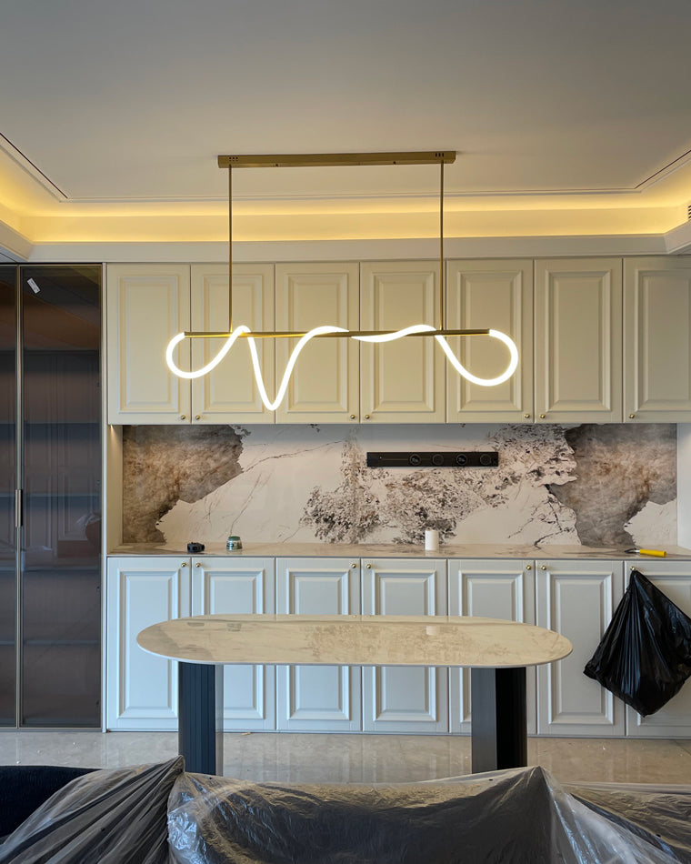 Modern Rope LED Linear Chandelier Ceiling Light | Minimalist Dining Room Lighting