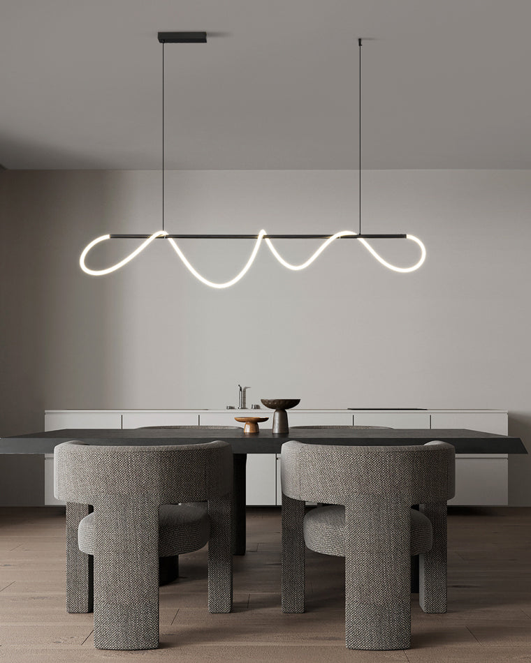 Modern Rope LED Linear Chandelier Ceiling Light | Minimalist Dining Room Lighting
