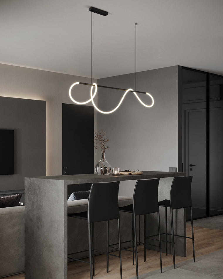 Modern Rope LED Linear Chandelier Ceiling Light | Minimalist Dining Room Lighting