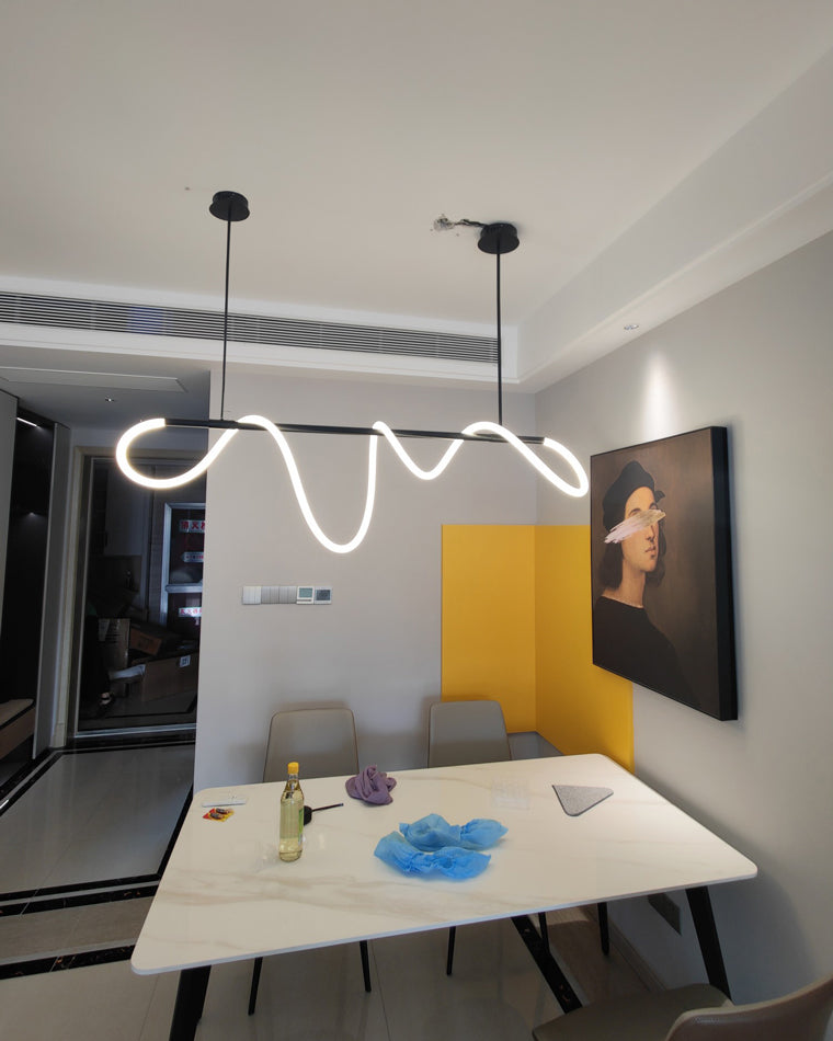 Modern Rope LED Linear Chandelier Ceiling Light | Minimalist Dining Room Lighting