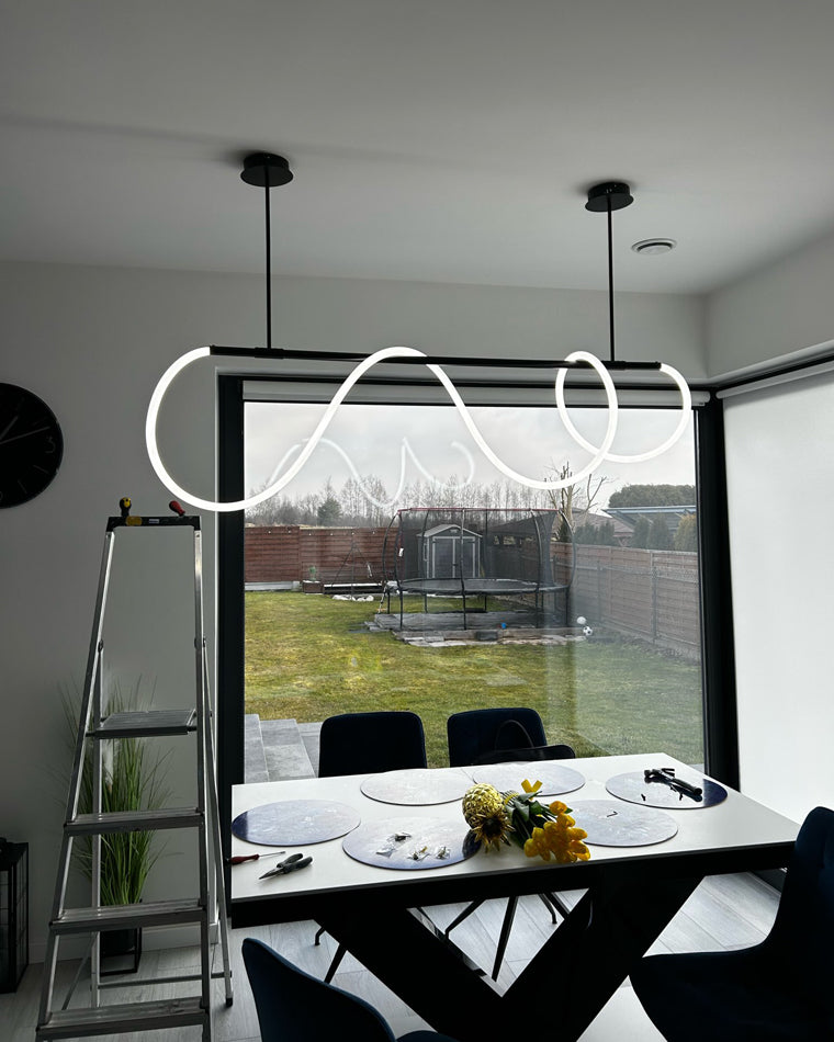 Modern Rope LED Linear Chandelier Ceiling Light | Minimalist Dining Room Lighting