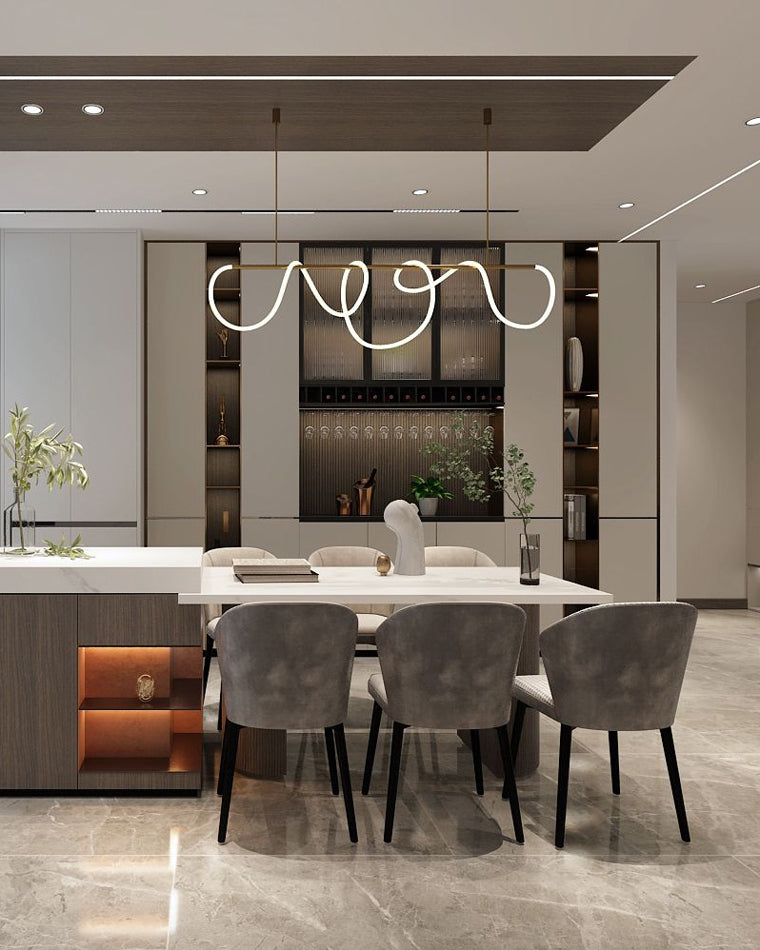 Modern Rope LED Linear Chandelier Ceiling Light | Minimalist Dining Room Lighting