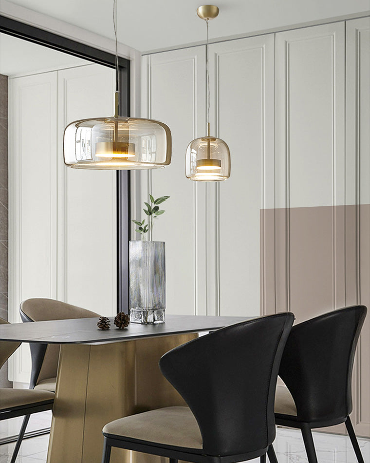 Modern Drum Glass Pendant Ceiling Light | Elegant Hanging Lamp for Dining Room