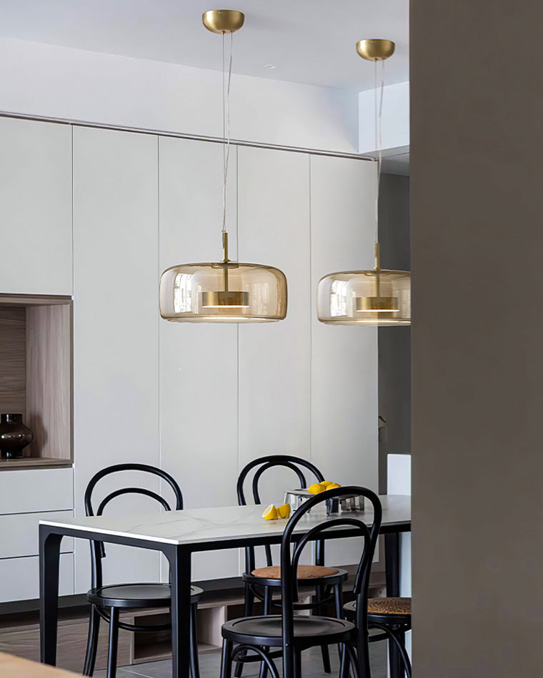 Modern Drum Glass Pendant Ceiling Light | Elegant Hanging Lamp for Dining Room