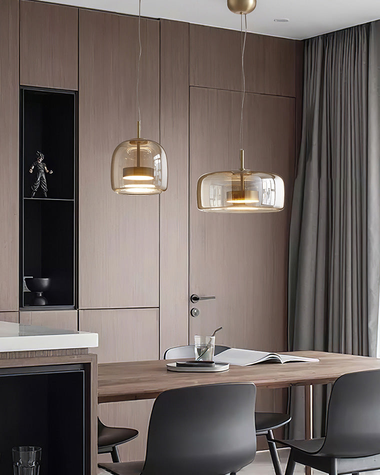 Modern Drum Glass Pendant Ceiling Light | Elegant Hanging Lamp for Dining Room