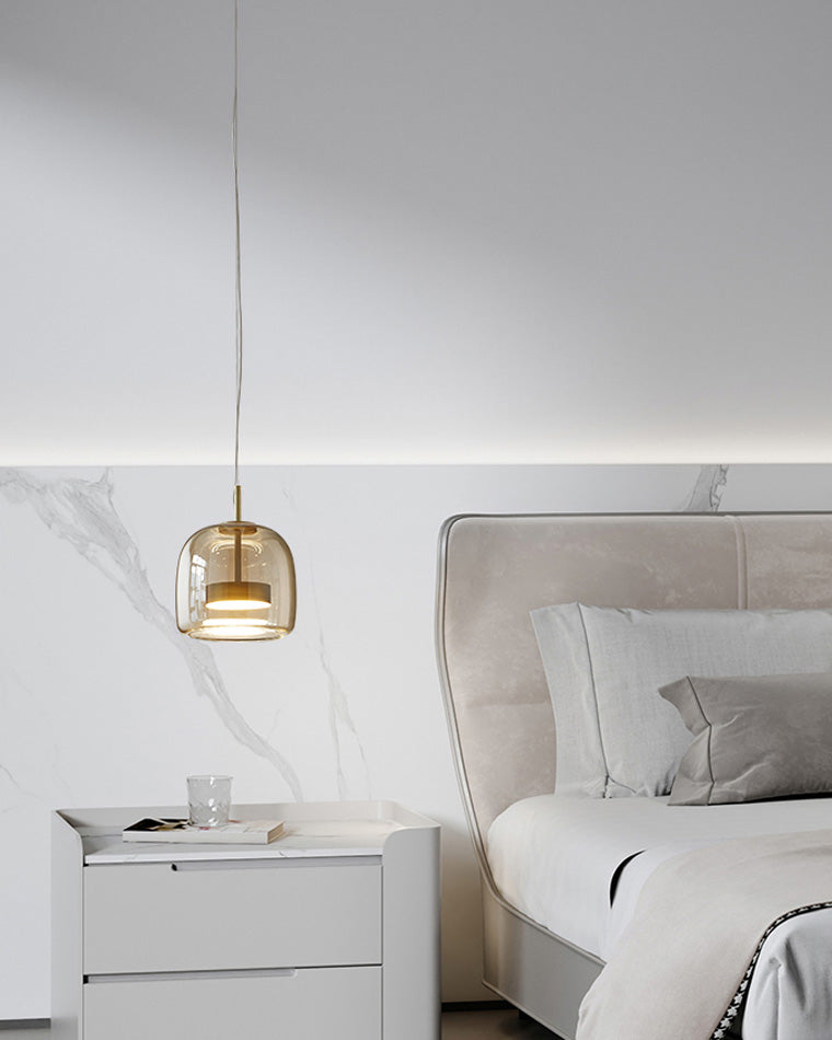 Modern Drum Glass Pendant Ceiling Light | Elegant Hanging Lamp for Dining Room