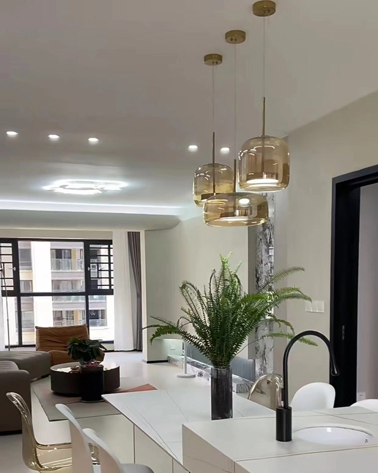 Modern Drum Glass Pendant Ceiling Light | Elegant Hanging Lamp for Dining Room