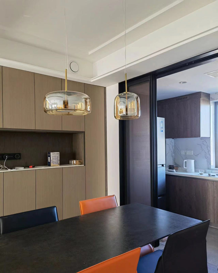 Modern Drum Glass Pendant Ceiling Light | Elegant Hanging Lamp for Dining Room