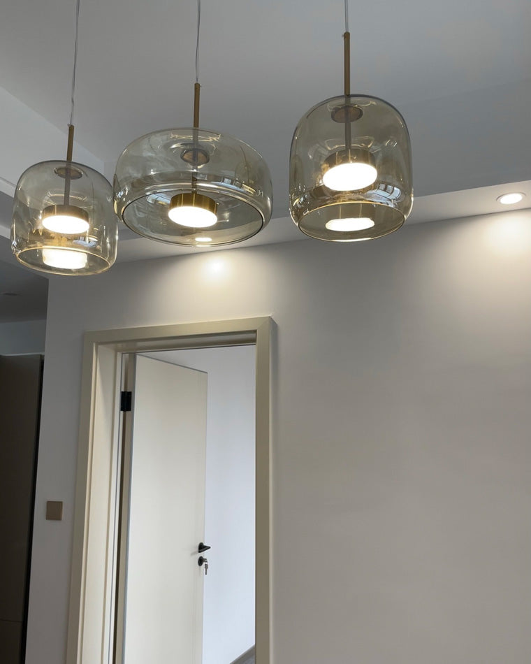 Modern Drum Glass Pendant Ceiling Light | Elegant Hanging Lamp for Dining Room