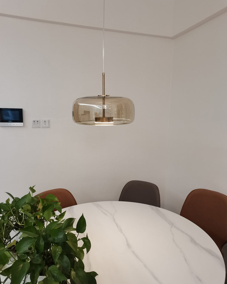 Modern Drum Glass Pendant Ceiling Light | Elegant Hanging Lamp for Dining Room