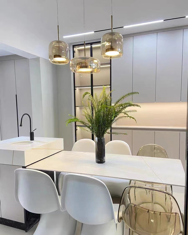 Modern Drum Glass Pendant Ceiling Light | Elegant Hanging Lamp for Dining Room