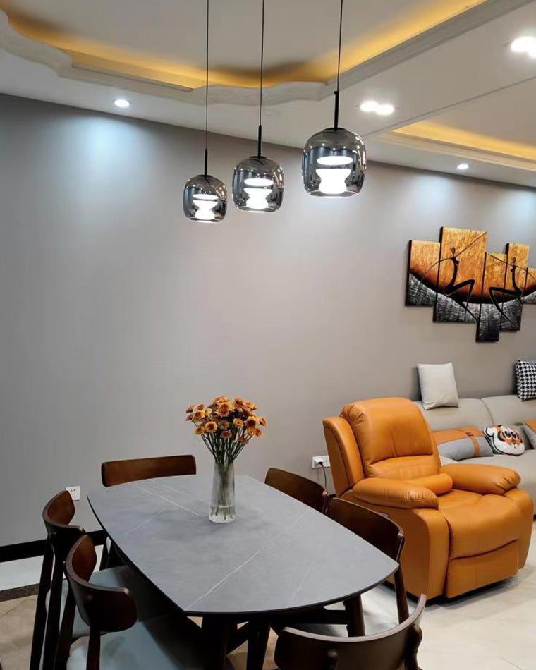 Modern Drum Glass Pendant Ceiling Light | Elegant Hanging Lamp for Dining Room