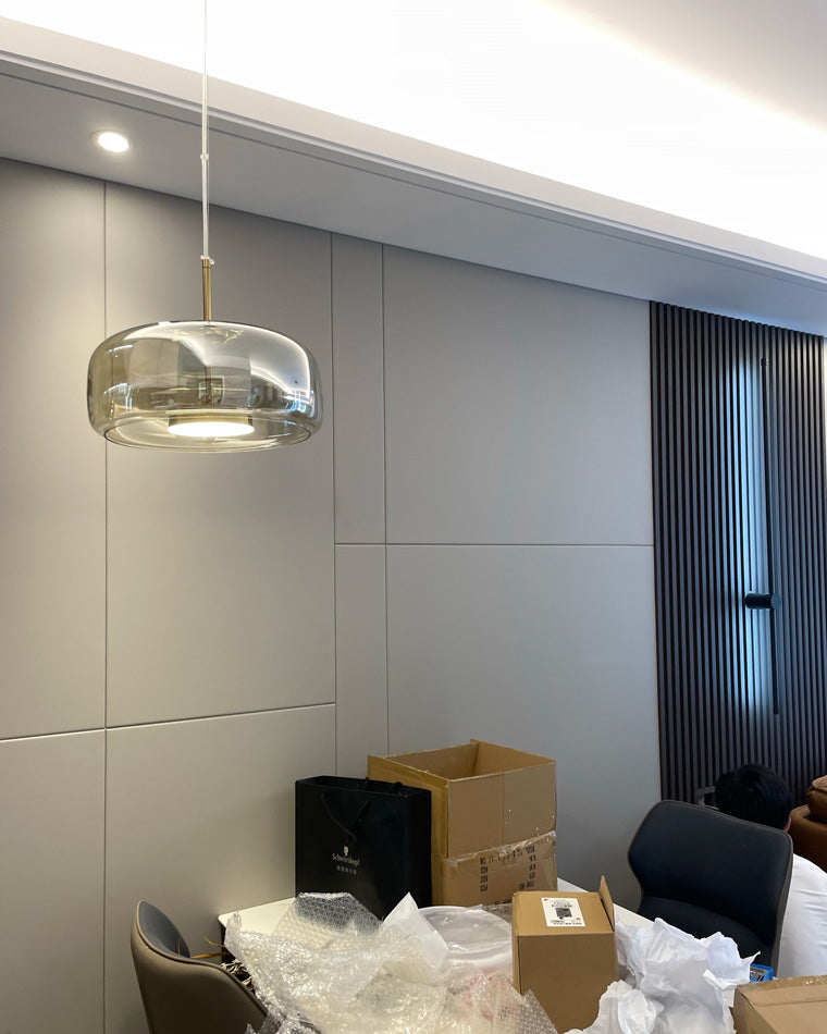 Modern Drum Glass Pendant Ceiling Light | Elegant Hanging Lamp for Dining Room