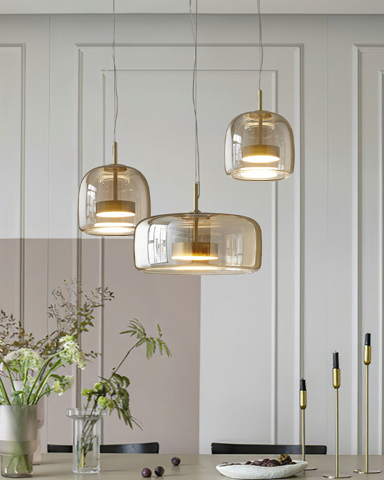 Modern Drum Glass Pendant Ceiling Light | Elegant Hanging Lamp for Dining Room
