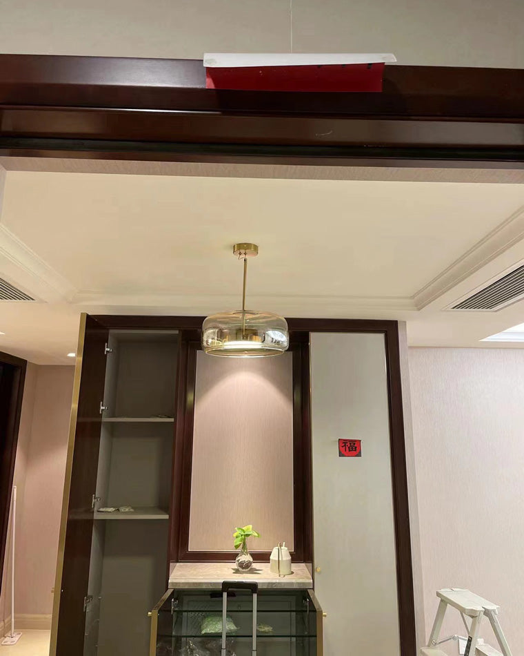 Modern Drum Glass Pendant Ceiling Light | Elegant Hanging Lamp for Dining Room