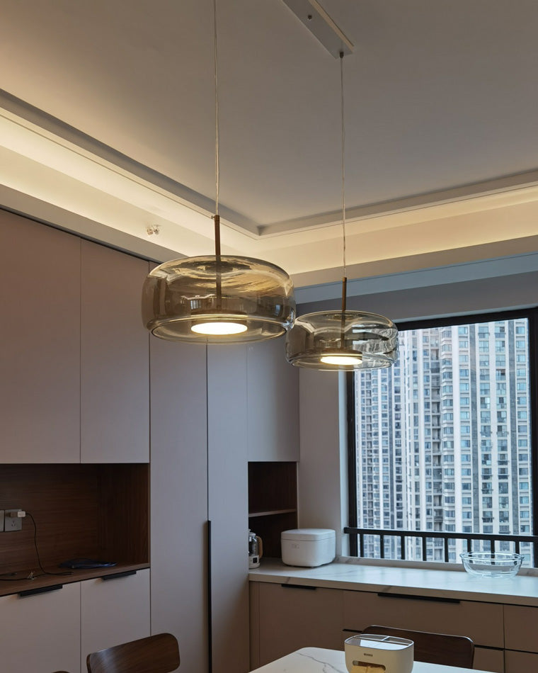 Modern Drum Glass Pendant Ceiling Light | Elegant Hanging Lamp for Dining Room
