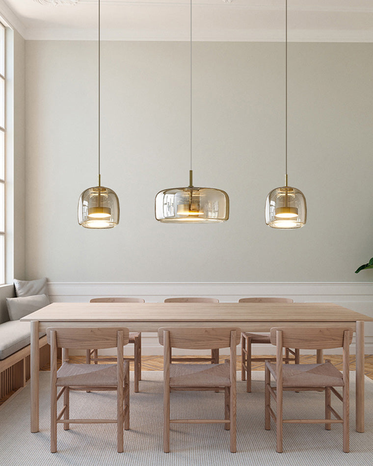 Modern Drum Glass Pendant Ceiling Light | Elegant Hanging Lamp for Dining Room