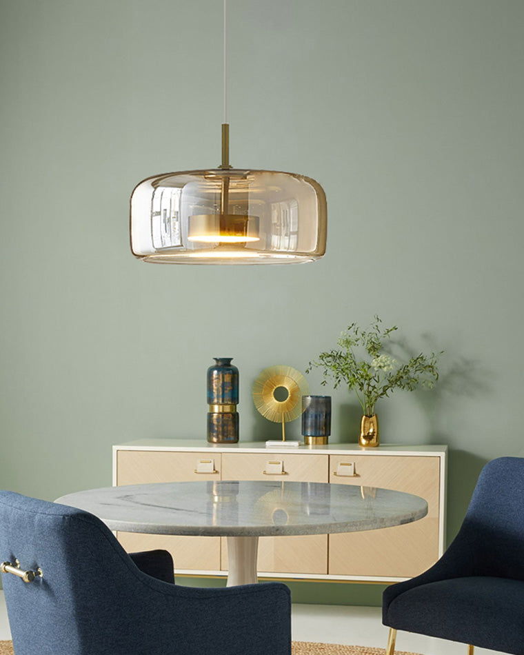 Modern Drum Glass Pendant Ceiling Light | Elegant Hanging Lamp for Dining Room