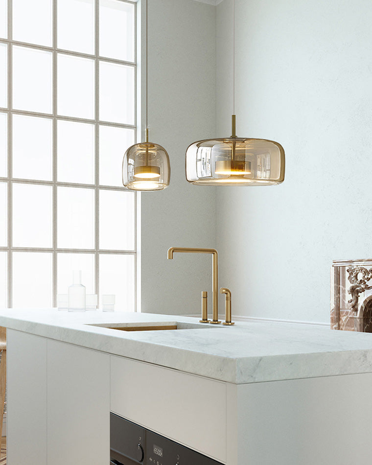 Modern Drum Glass Pendant Ceiling Light | Elegant Hanging Lamp for Dining Room