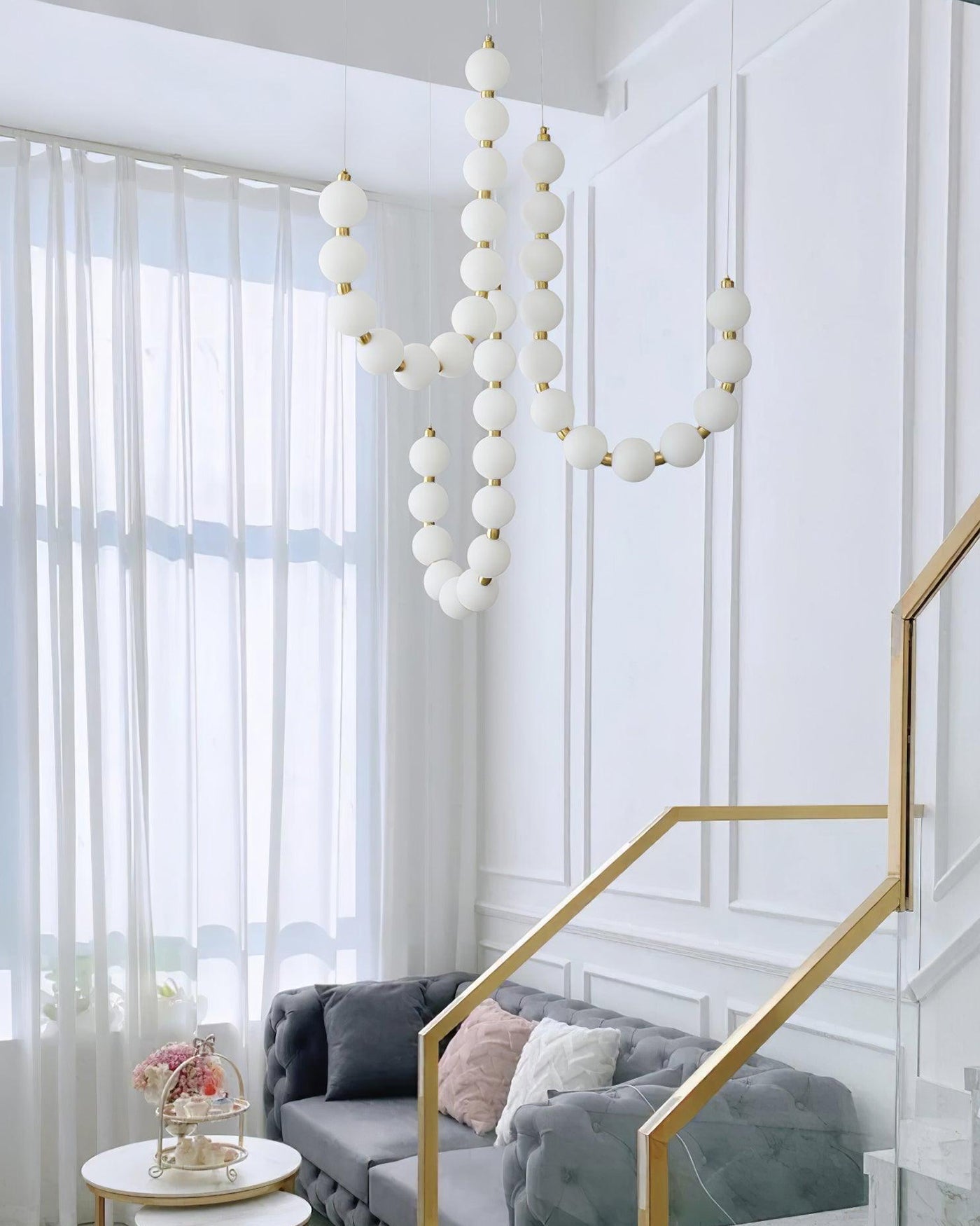 Modern Pearl Globe Chandelier Ceiling Light | Elegant Pendant Lamp for Dining Room