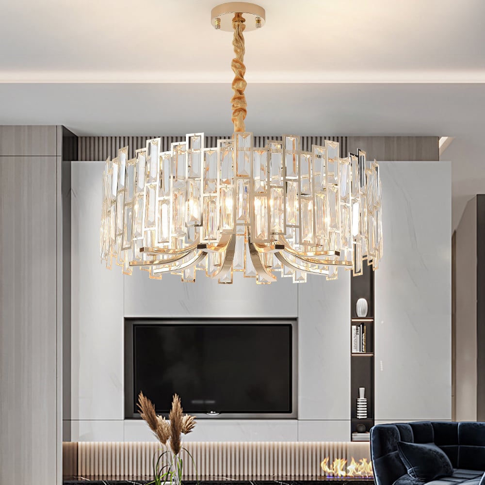 Golden Crystal Chandelier for Living Room | Modern Elegant Ceiling Light