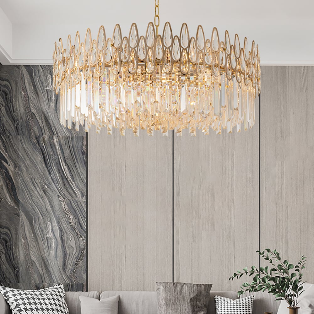 Modern Gold Crystal Chandelier for Living Room | Elegant Ceiling Light