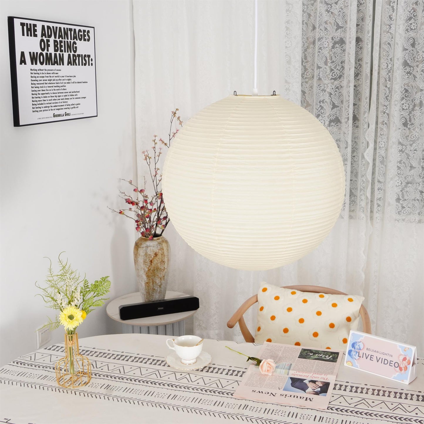 Japanese Paper Pendant Lamp | Minimalist Round Ceiling Light