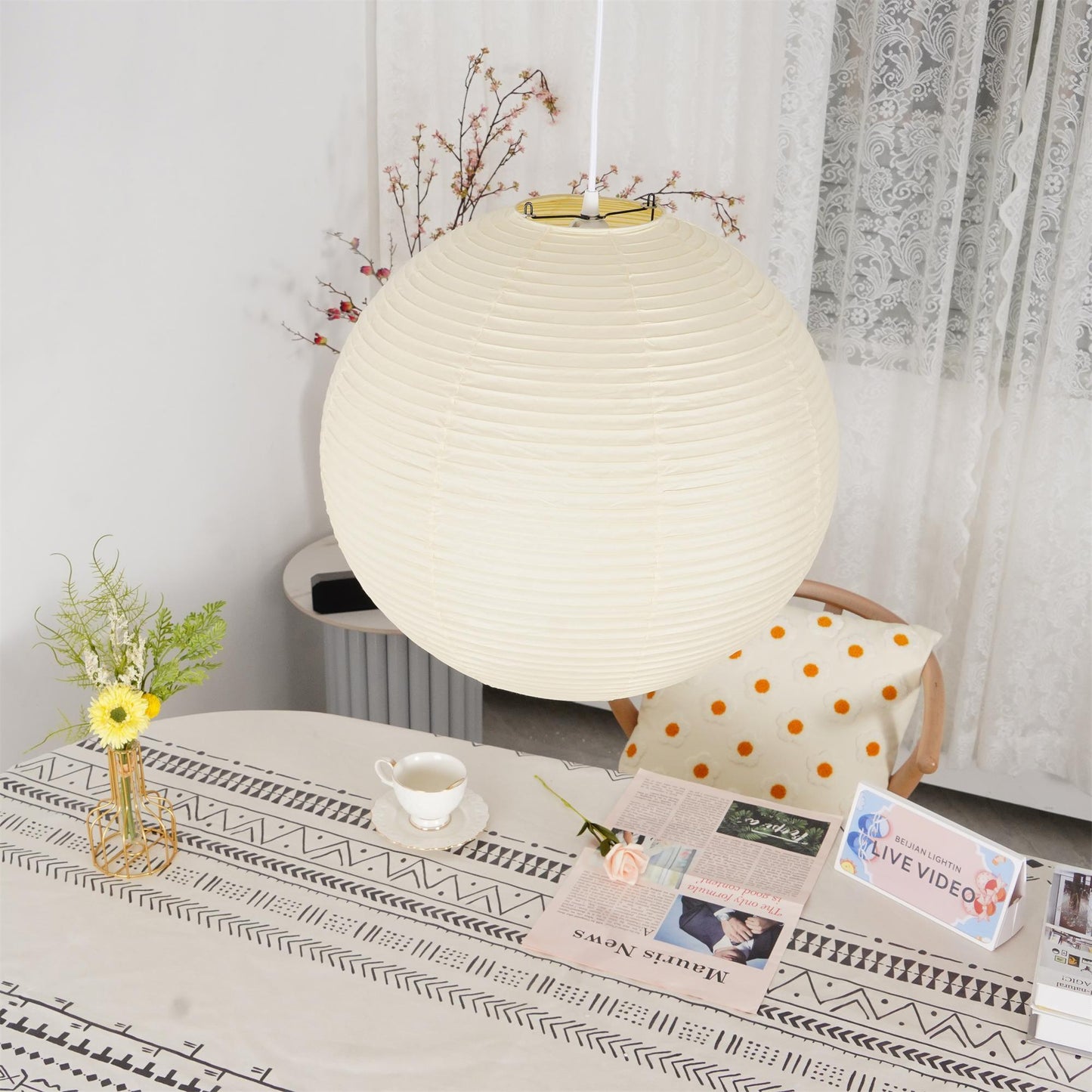 Japanese Paper Pendant Lamp | Minimalist Round Ceiling Light