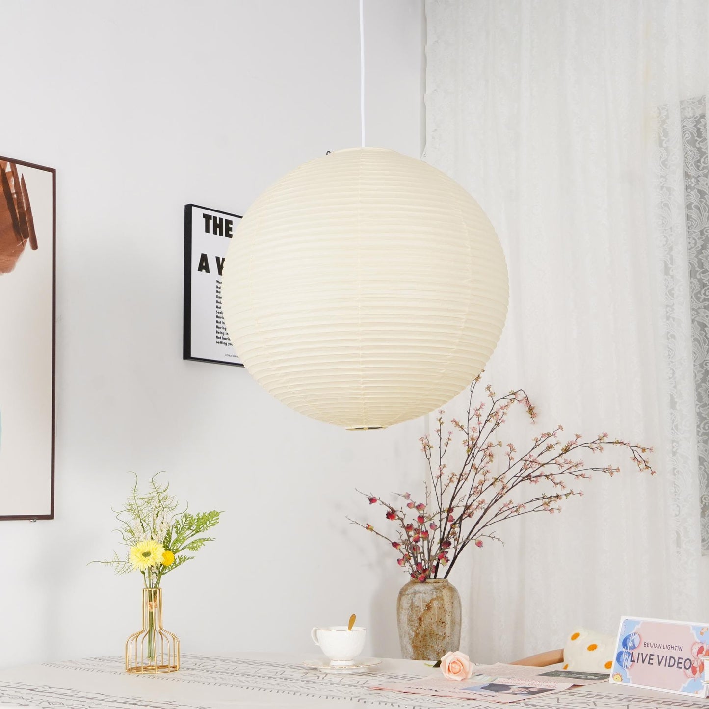 Japanese Paper Pendant Lamp | Minimalist Round Ceiling Light