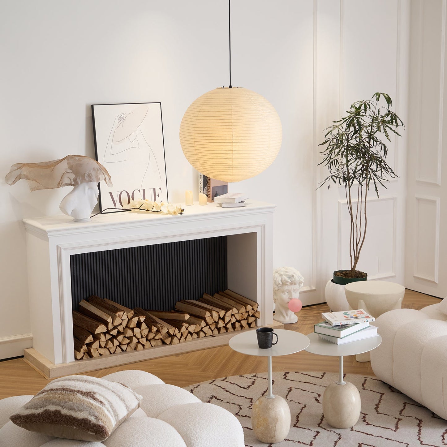 Japanese Paper Pendant Lamp | Minimalist Round Ceiling Light