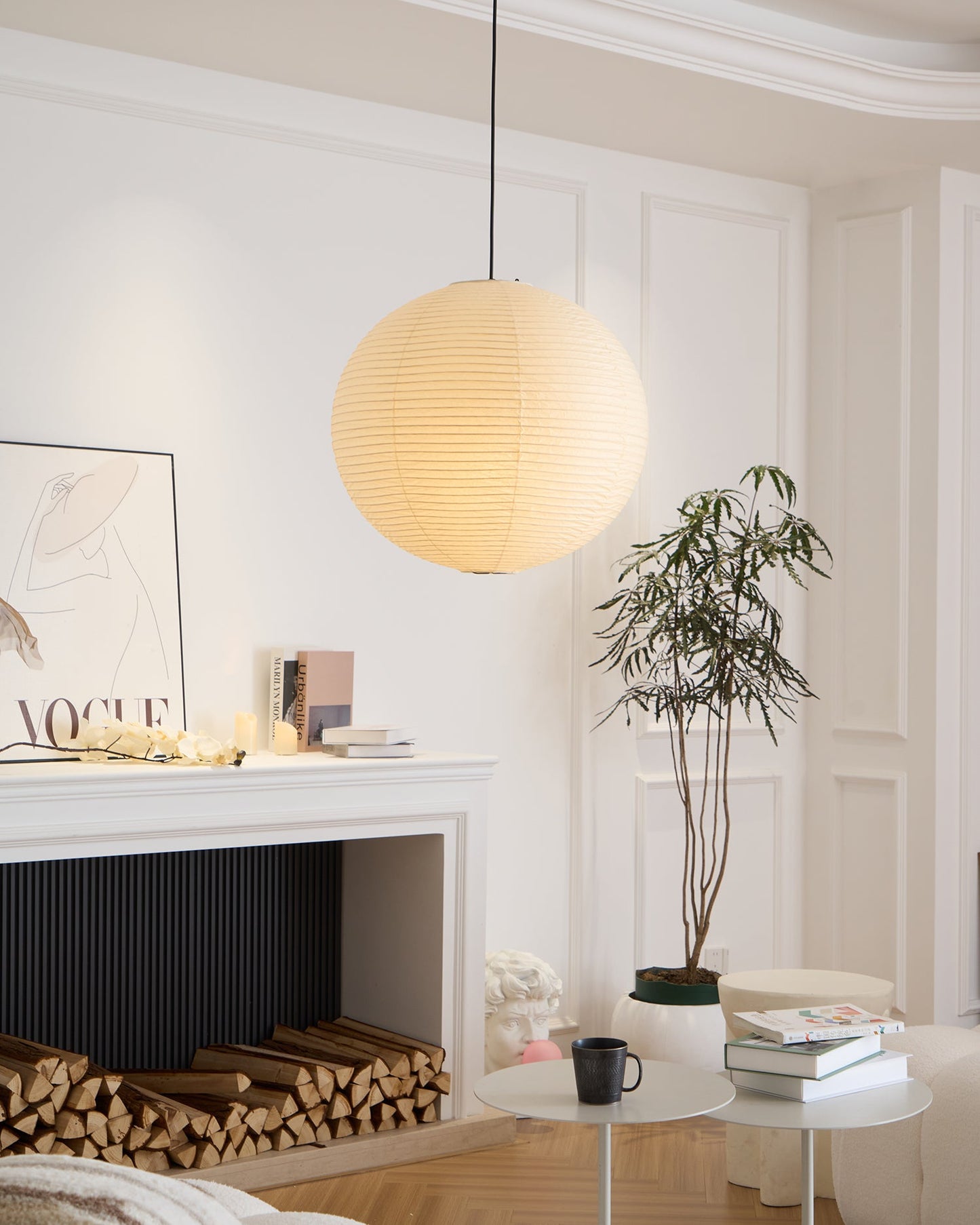 Japanese Paper Pendant Lamp | Minimalist Round Ceiling Light