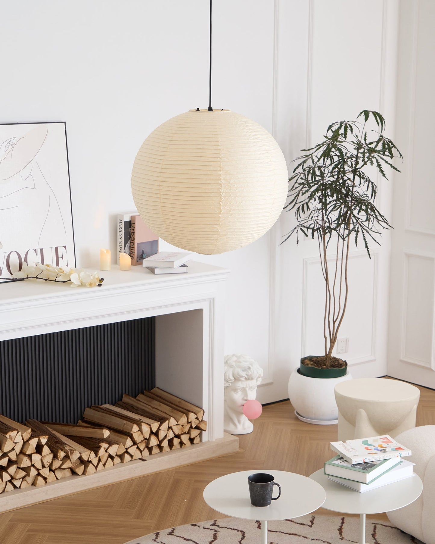 Japanese Paper Pendant Lamp | Minimalist Round Ceiling Light