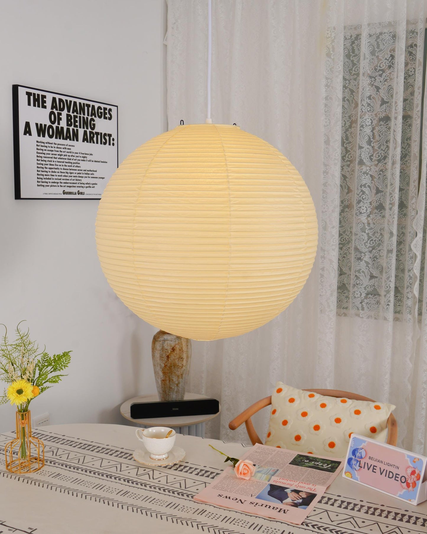 Japanese Paper Pendant Lamp | Minimalist Round Ceiling Light