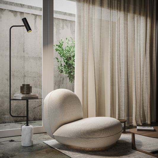 Modern Floor Lamp with Side Table in Marble Look | Minimalist Standing Light