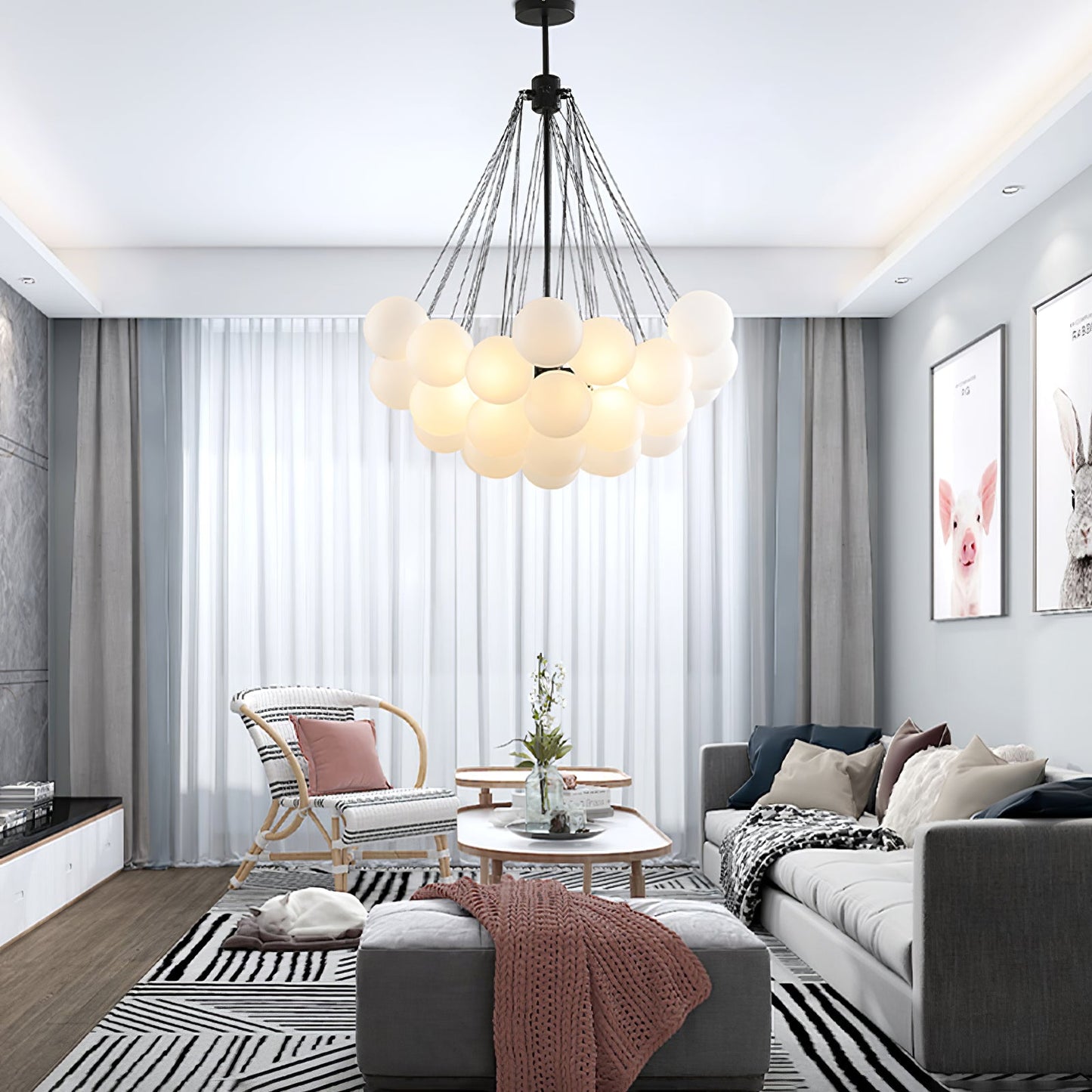 Modern Frosted Glass Ball Chandelier | Luxury Ceiling Lamp for Living Room & Bedroom