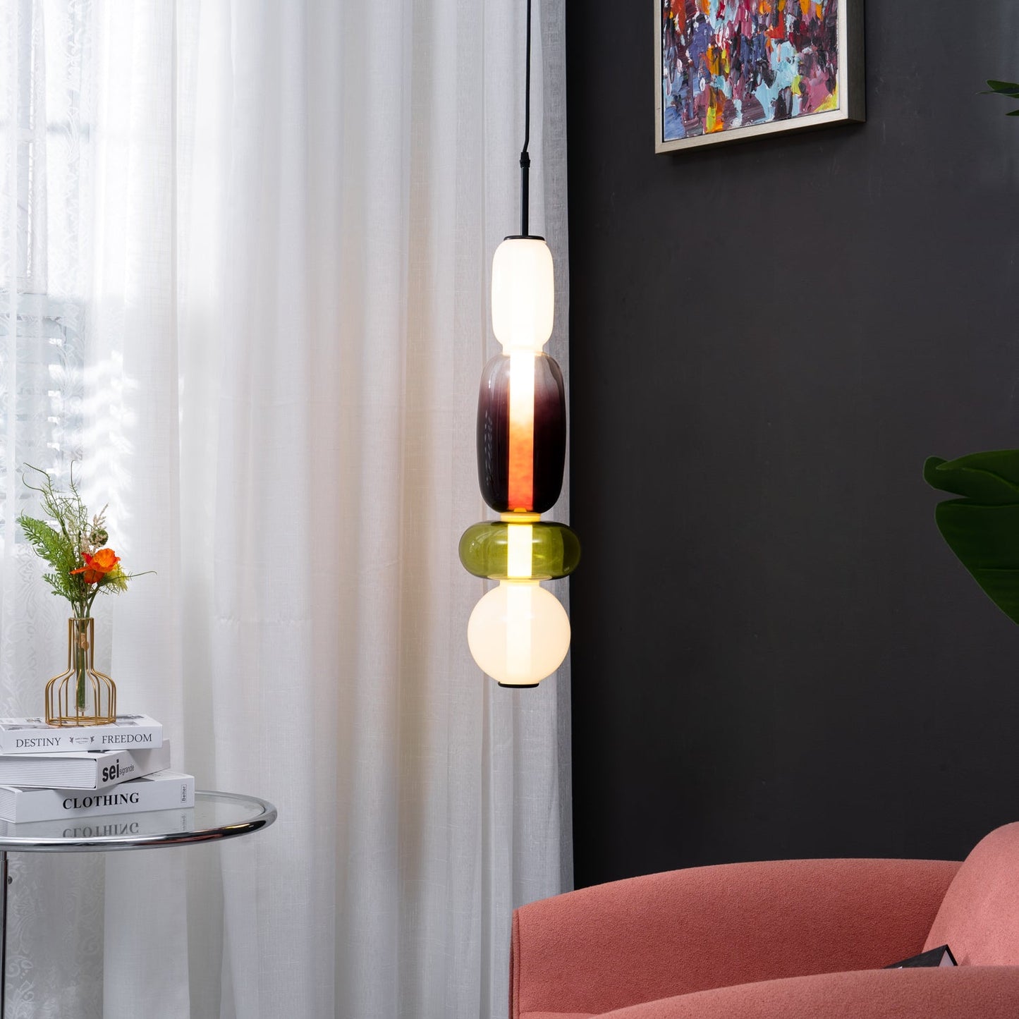 Coloured Glass Pendant Ceiling Lamp | Modern Chandelier Light for Dining and Living