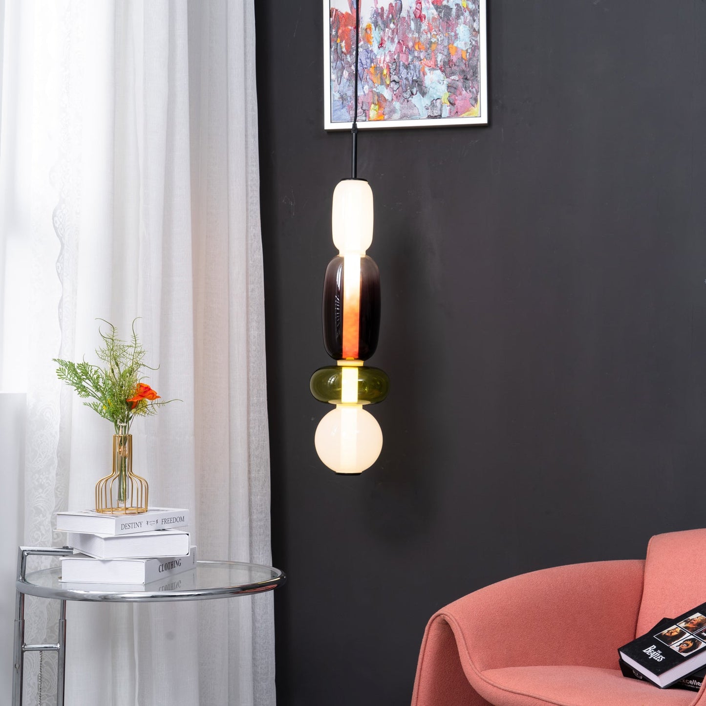 Coloured Glass Pendant Ceiling Lamp | Modern Chandelier Light for Dining and Living