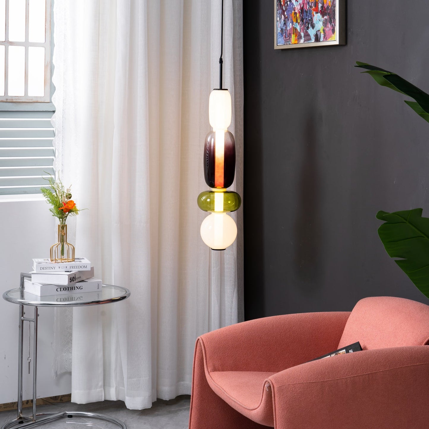 Coloured Glass Pendant Ceiling Lamp | Modern Chandelier Light for Dining and Living