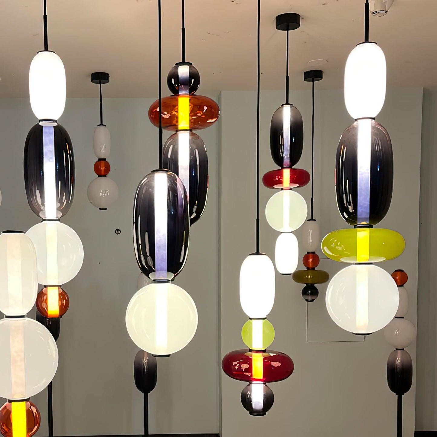 Coloured Glass Pendant Ceiling Lamp | Modern Chandelier Light for Dining and Living