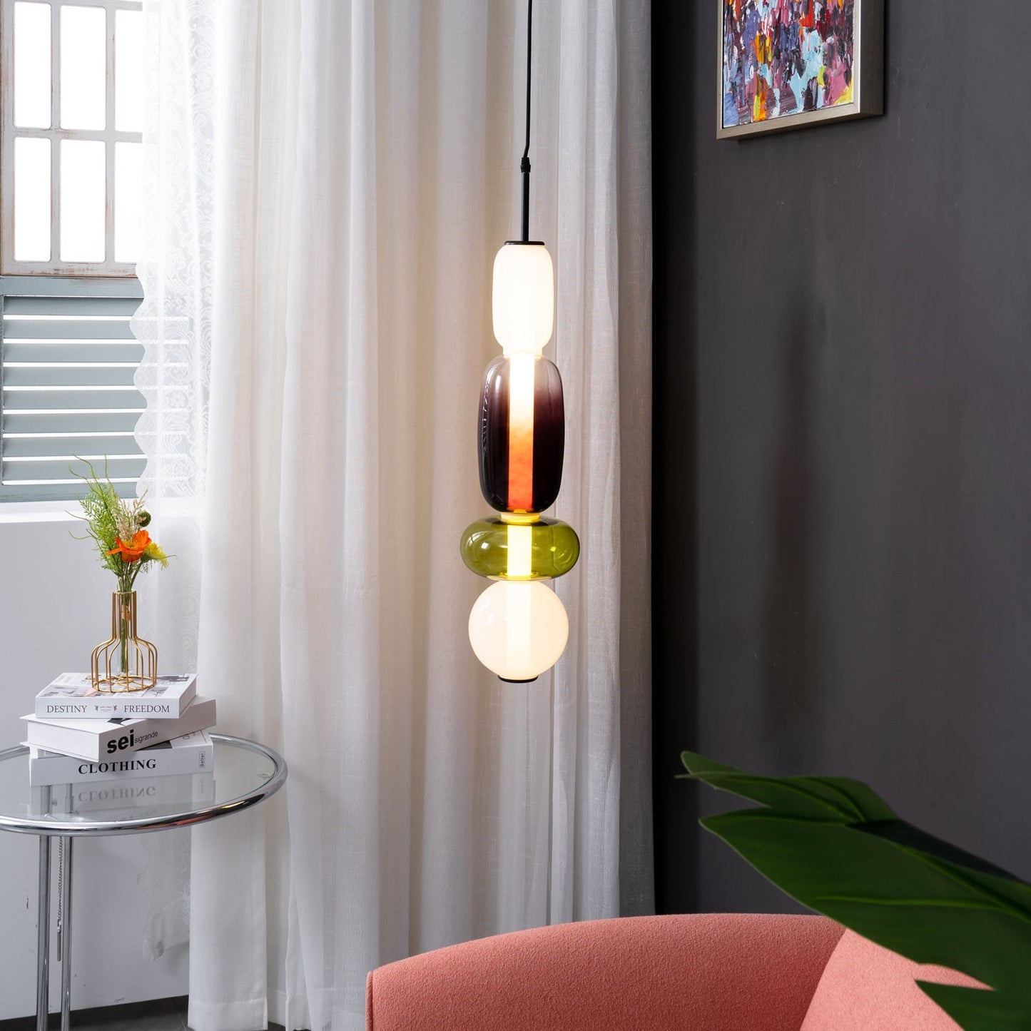 Coloured Glass Pendant Ceiling Lamp | Modern Chandelier Light for Dining and Living
