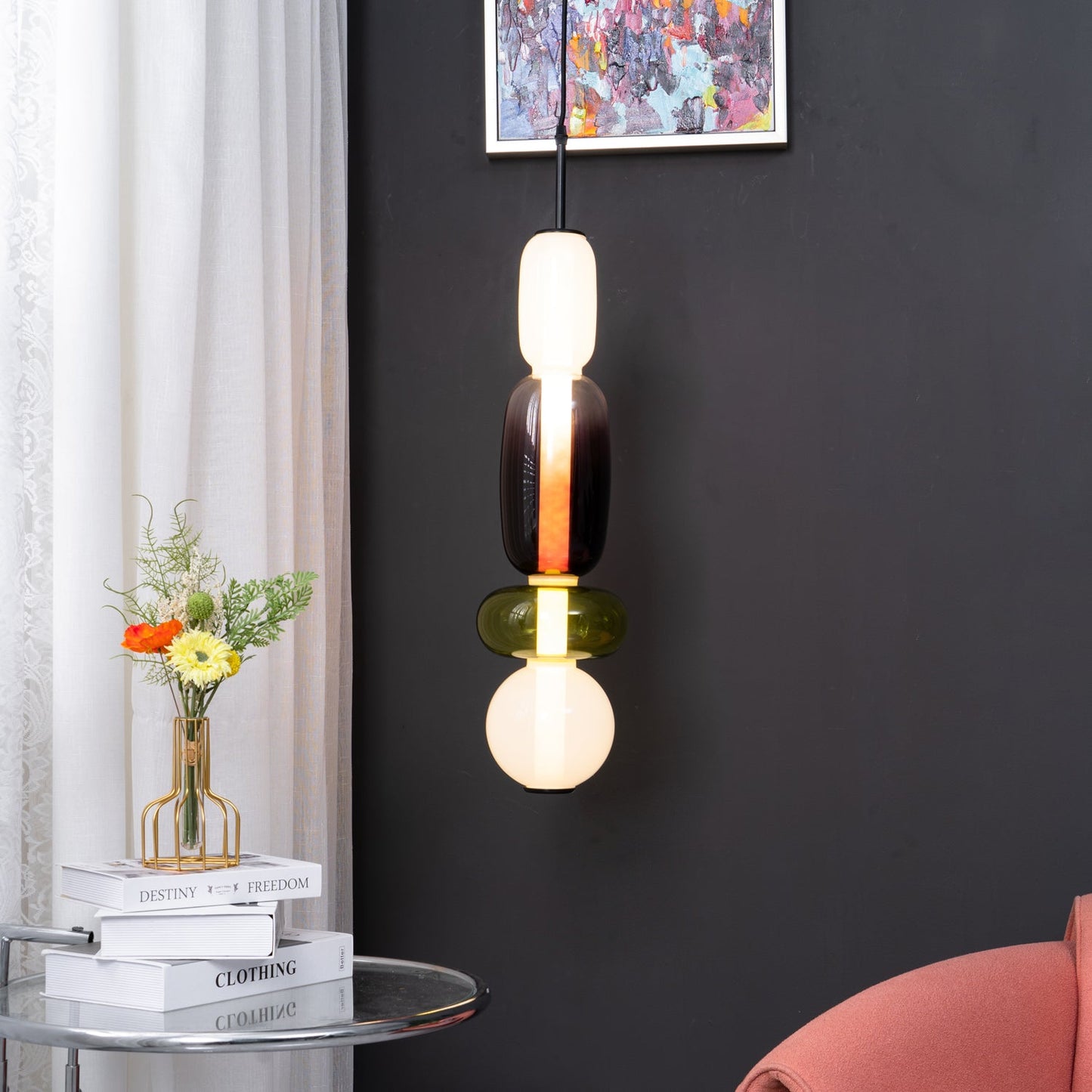 Coloured Glass Pendant Ceiling Lamp | Modern Chandelier Light for Dining and Living