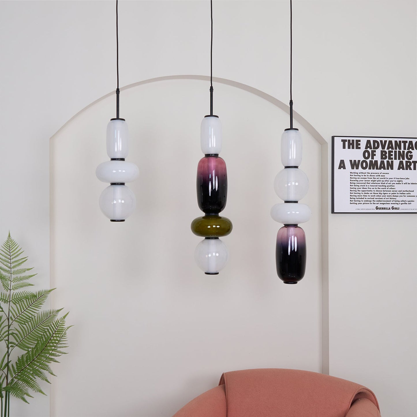 Coloured Glass Pendant Ceiling Lamp | Modern Chandelier Light for Dining and Living