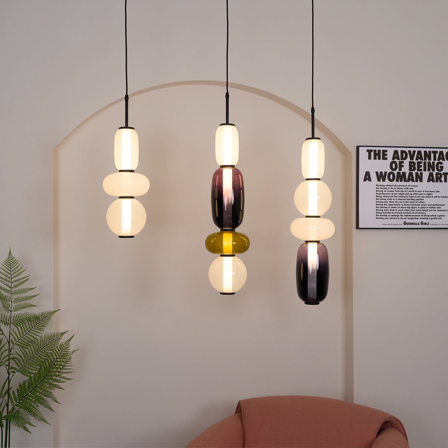 Coloured Glass Pendant Ceiling Lamp | Modern Chandelier Light for Dining and Living