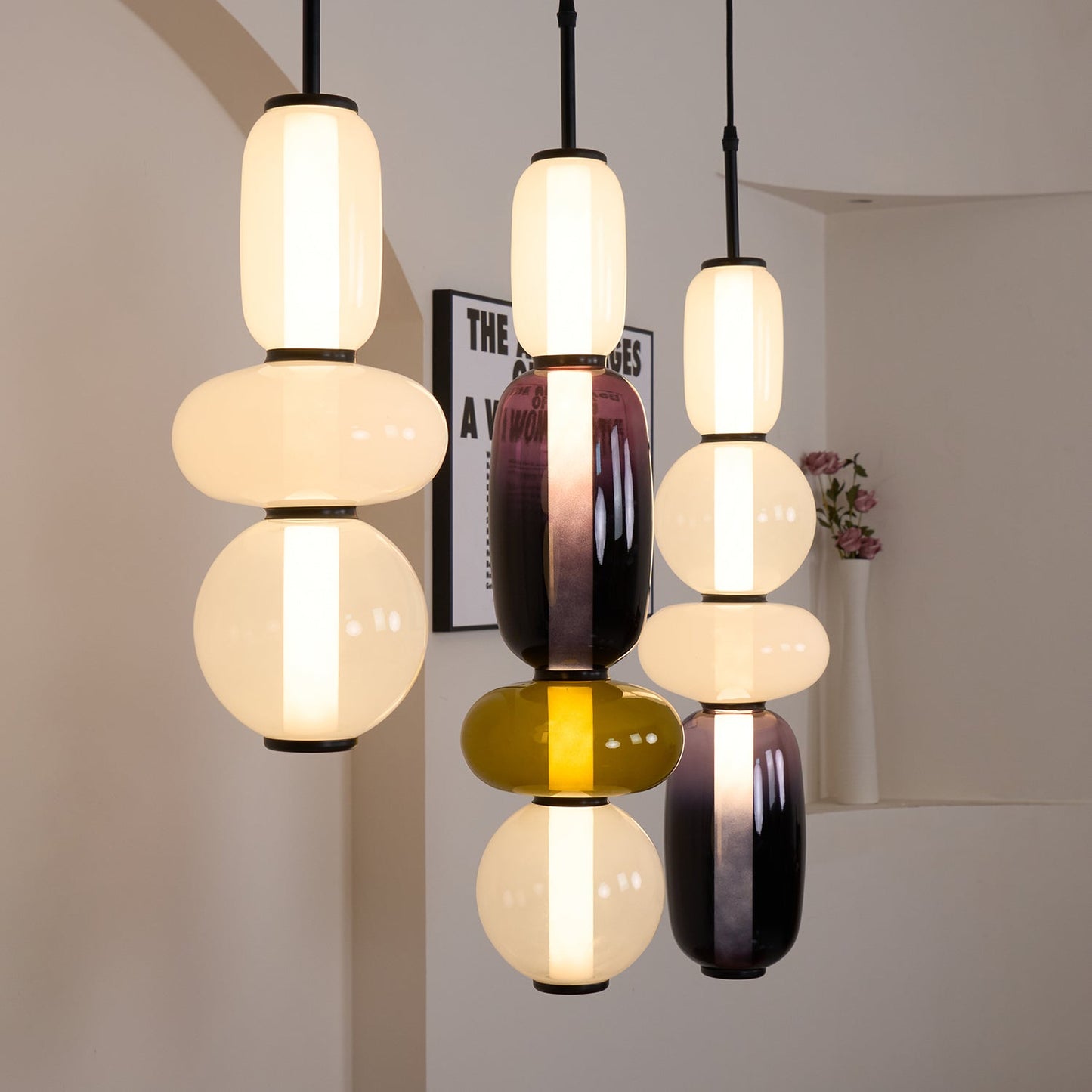 Coloured Glass Pendant Ceiling Lamp | Modern Chandelier Light for Dining and Living