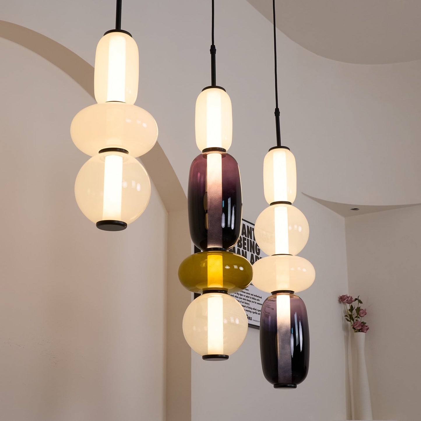 Coloured Glass Pendant Ceiling Lamp | Modern Chandelier Light for Dining and Living