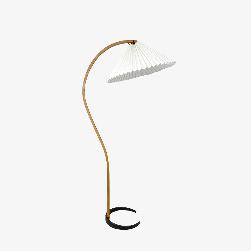 Scandinavian Curved Wooden Floor Lamp with Pleated Shade | Modern Living Room Light